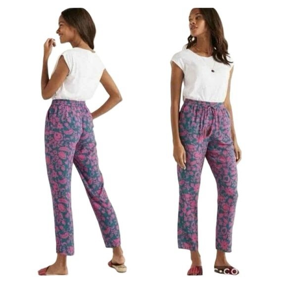 Boden Pants - Boden Bembridge Floral Tapered Cropped Pants Pink Teal Drawstring Women’s 6R